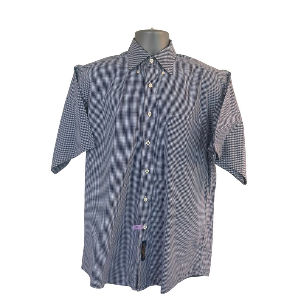 Tommy Hilfiger Men's 15.5 34 Blue White Gingham Short Sleeve Button Shirt